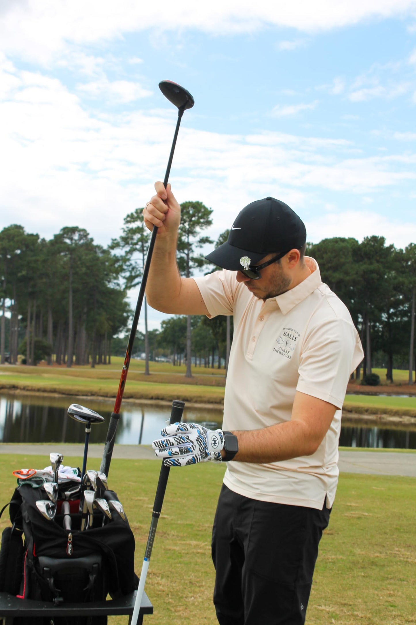 MULLIGAN HOOLIGAN® Men's Golf Glove | Premium Cabretta Leather & Mesh, Breathable Moisture-Wicking Comfort, Unique Standout Design for Men & Women (USA Blue Line, Large, Worn On Left Hand)