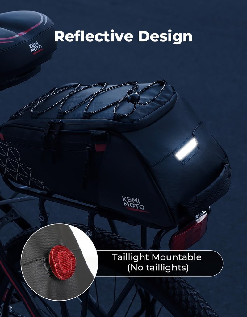 KEMIMOTO 8L Bike Bag with 6L Removable Cooler Bag, Bike Rear Rack Bag PVC Water Resistant Insulated Bag, Bicycle Trunk Pannier with Shoulder for Cycling Ebike Back Seat Storage