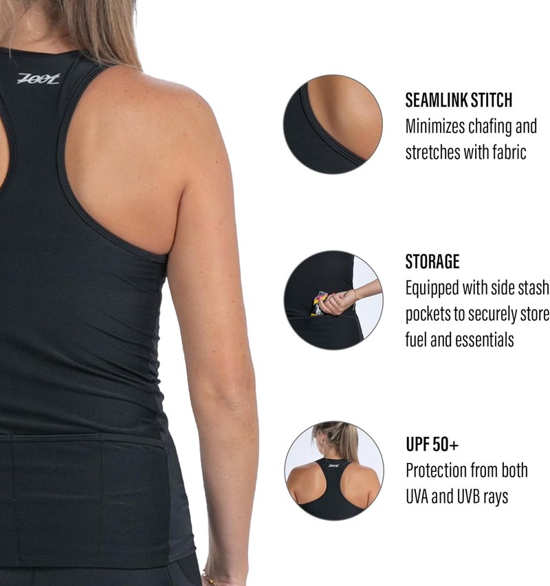 Zoot Women's Triathlon Racerback Tank Top - UPF 50+ Fabric, Built-in Bra Support | Performance Fit, Rear Pockets