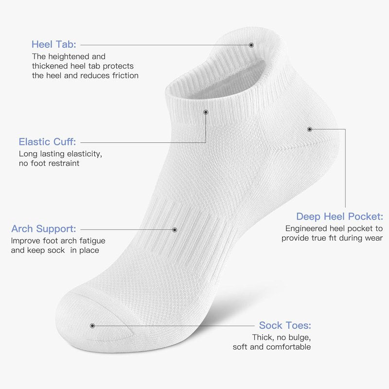Ankle Athletic Running Socks - Breathable Cushioned Low Cut Sports Socks for Men & Women | 6 Pairs