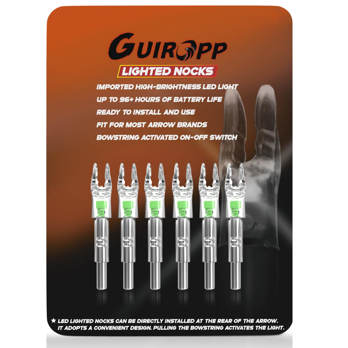 Guiropp Lighted Nocks for Arrows 6 Pcs, Imported High-Brightness Led Light. Up to 96+ Hours of Battery Life, Quality Replacement for Nockturnal Lighted Nocks.