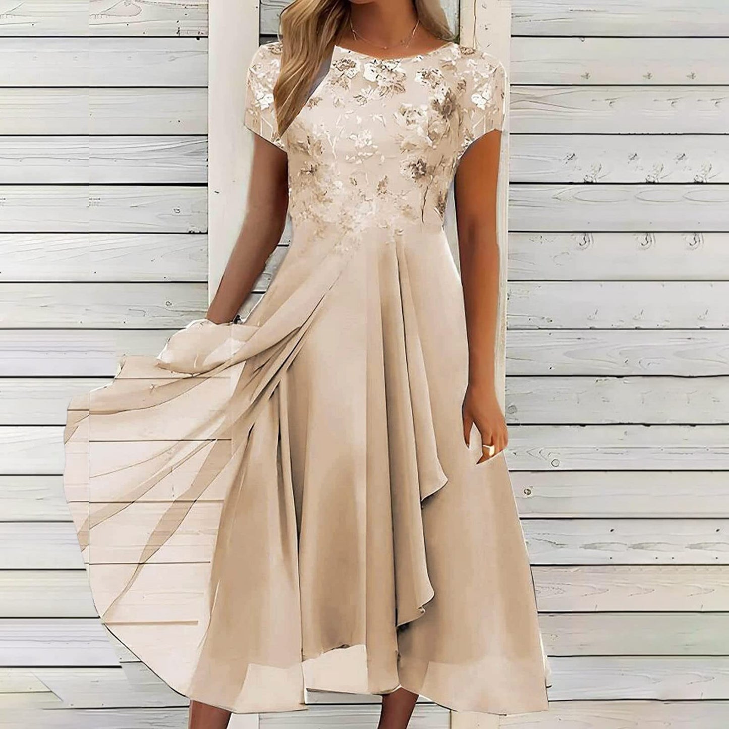 Prom Dresses with Sleeves Dressy Dresses for Women 2024 formal Midi Dresses for Women Party Dresses for Women 2024 Dresses for Wedding Casual Mother of The Bride Dress Prom Gold L