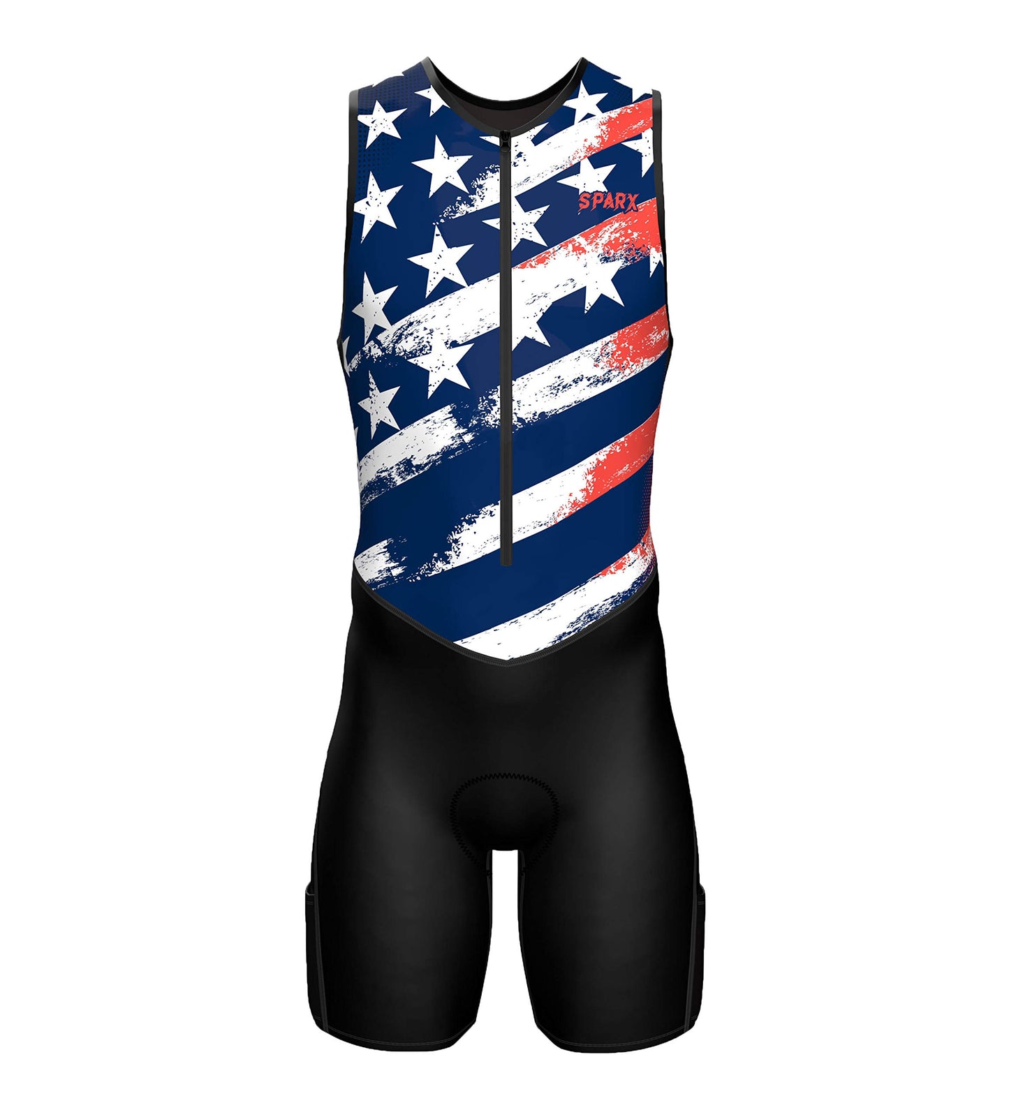 Sparx Men's Premium Triathlon Suit – Padded, Quick-Dry, Compression Fit, Lightweight Tri Suit for Swim, Bike, Run Race & Training (3XL, US_Flag)