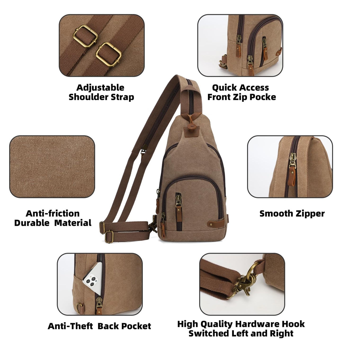 KL928 Canvas Sling Bag Crossbody Backpack Shoulder Casual Rucksack for Men Women