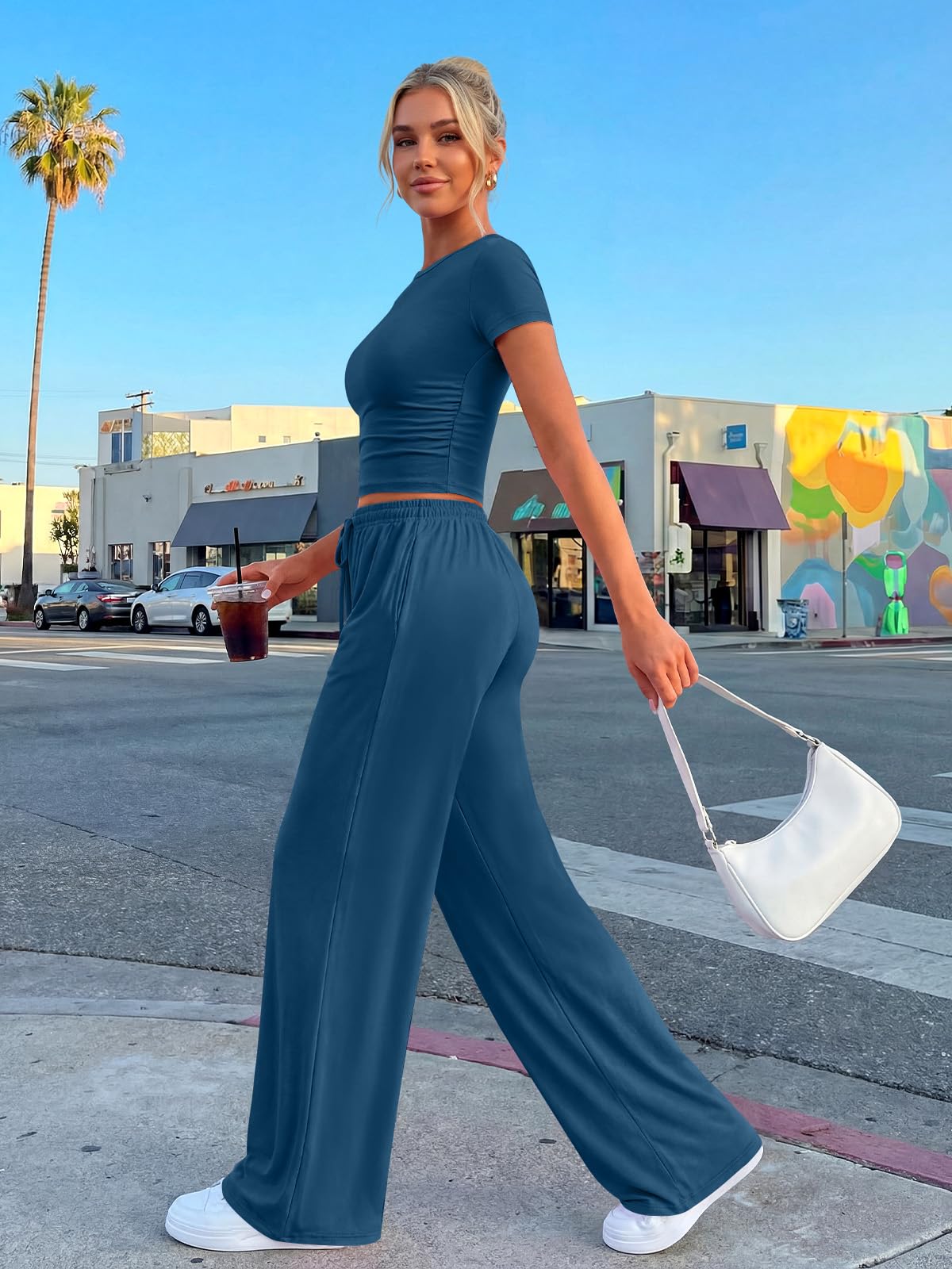 Trendy Queen Womens 2 Two Piece Set 2026 Summer Workout Vacation Gym Clothes Spring Fashion Lounge Matching Airport Travel Outfit Resort Wear Fitness Athleisure Clothing
