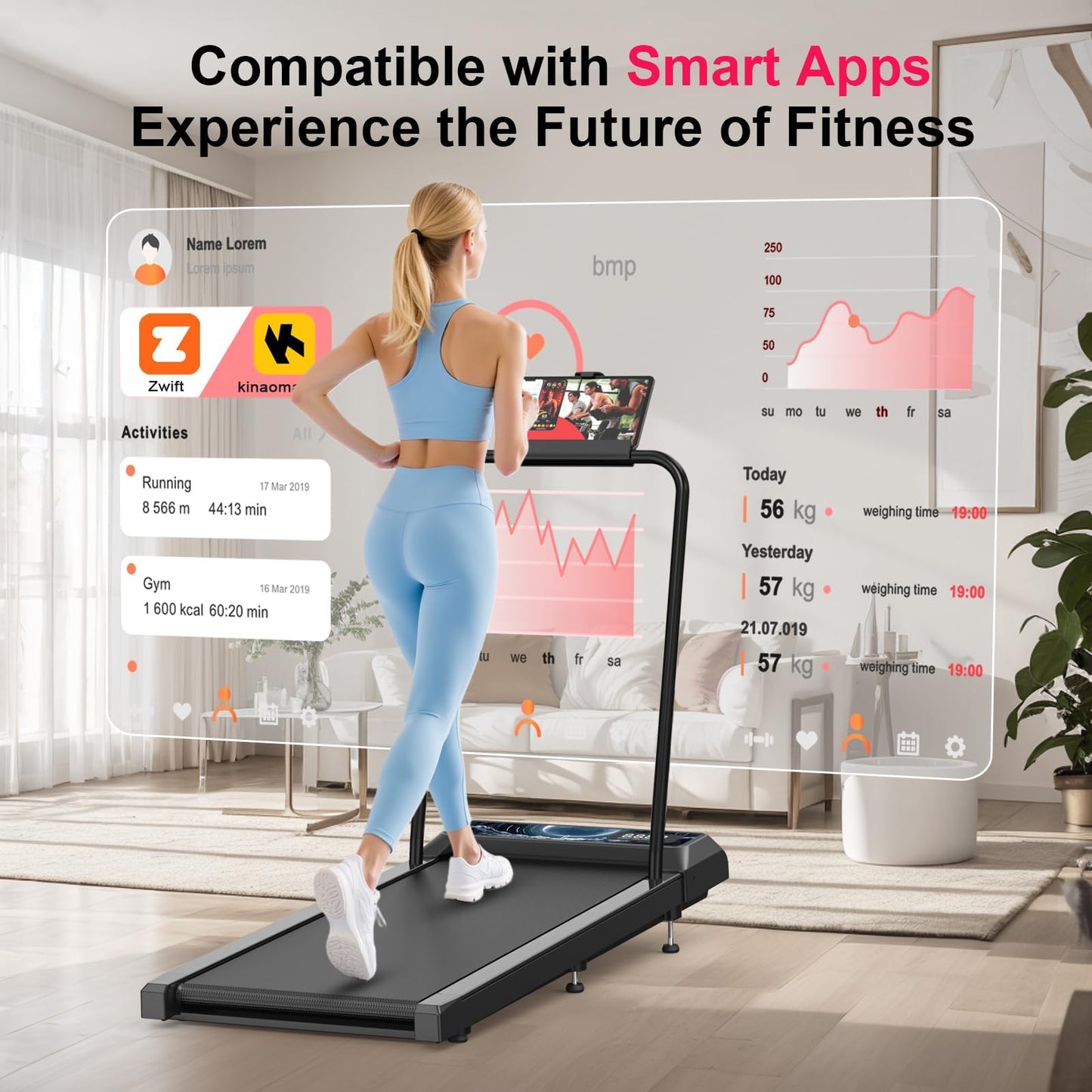 RJOP Walking Treadmill Pad with Incline - Portable Under Desk Treadmill, Walking Mat Pad with Handle Bar, 2.5HP Low Noise, 2 in 1 Treadmills for Home Office