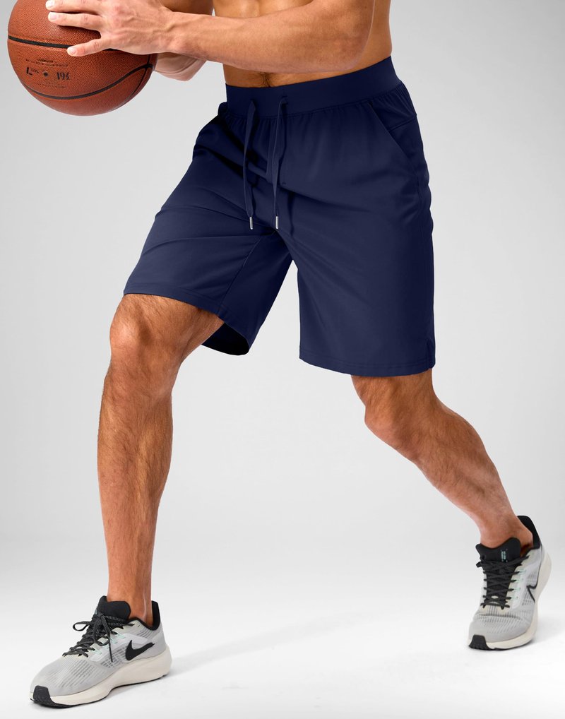 Soothfeel Men's Running Shorts with Zipper Pockets 9 Inch Lightweight Quick Dry Gym Sports Athletic Workout Basketball Shorts for Men (Navy, XL)