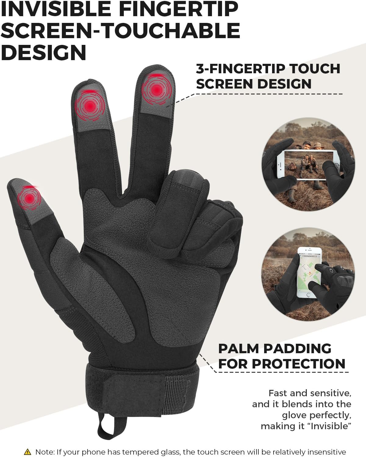 KEMIMOTO Tactical Gloves - Touchscreen Motorcycle Gloves with Hard Shell & Palm Padding | Perfect for Cycling, Airsoft, Hunting & More