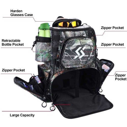 Sougayilang Fishing Tackle Backpack Waterproof Tackle Bag Storage with 4 Trays Tackle Box, Camouflage Backpack With 4 Trays, Modern