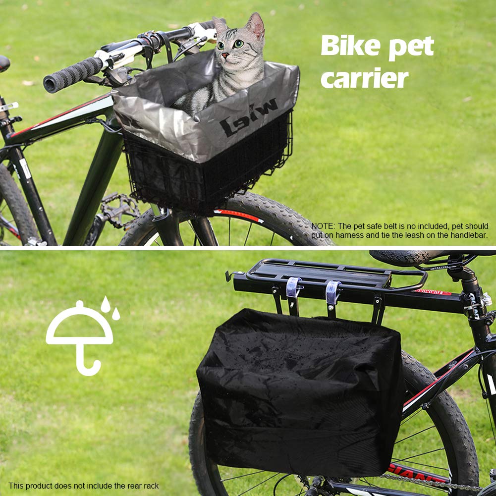 Wiel Bike Basket with Black Liner Rainproof Cover, Folding Steel Bicycle Basket Easy Install to Front Handlebar or Rear Rack, Heavy-Duty Metal Wire Bearing 33 lbs for Commuter Grocery Shopping Picnic