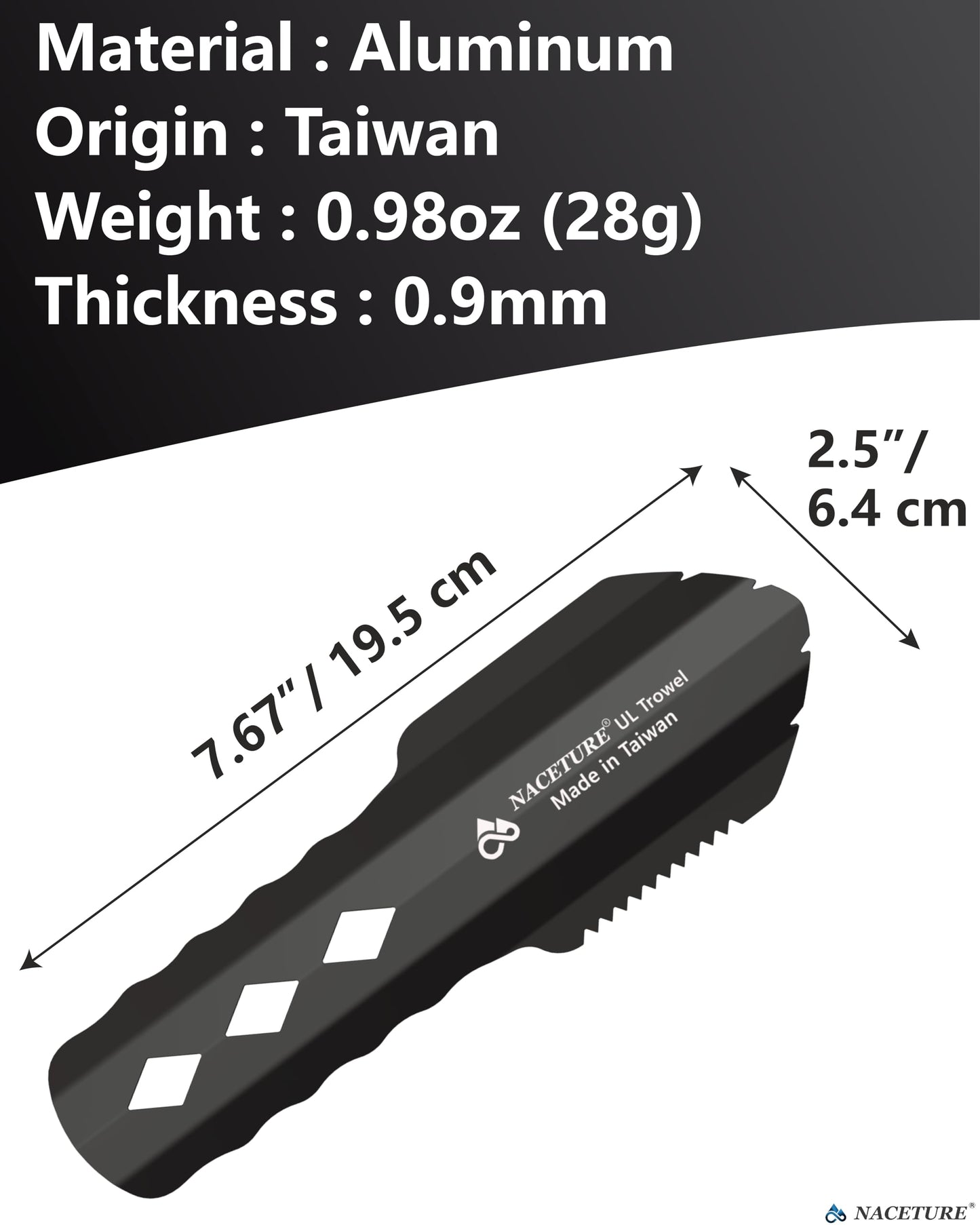 Ultralight Backpacking Trowel Aluminum Shovel Small Potty Multitool with Longer Handle Design Essential for Hiking, Camping and Survival Bags(Black 1 Pack)