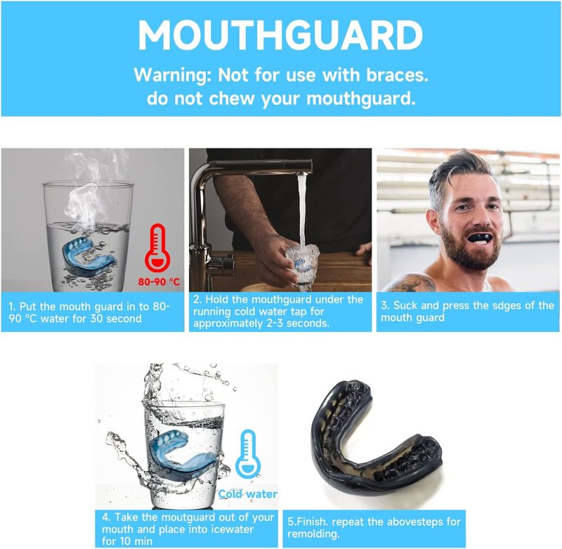 Football Mouthguard for Kids - 2 Pack with Straps & Case | Youth Sports Mouthpiece for Boxing, Basketball, MMA, Lacrosse, Hockey