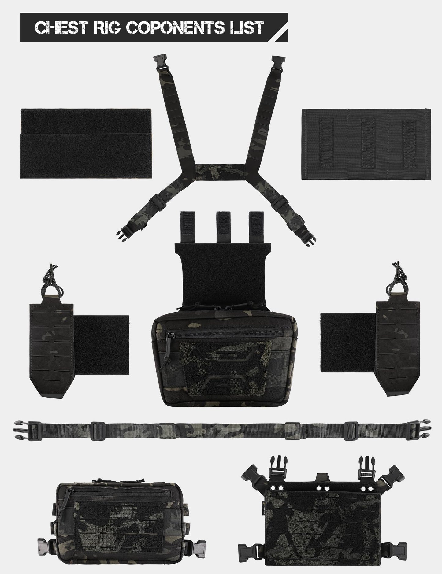 VOTAGOO Chest Rig-Tactical Chest Rig，Molle Modular Micro Fight Chest Rigs Adjustable&Detachable with 5.56/7.62 Magazine Pouch