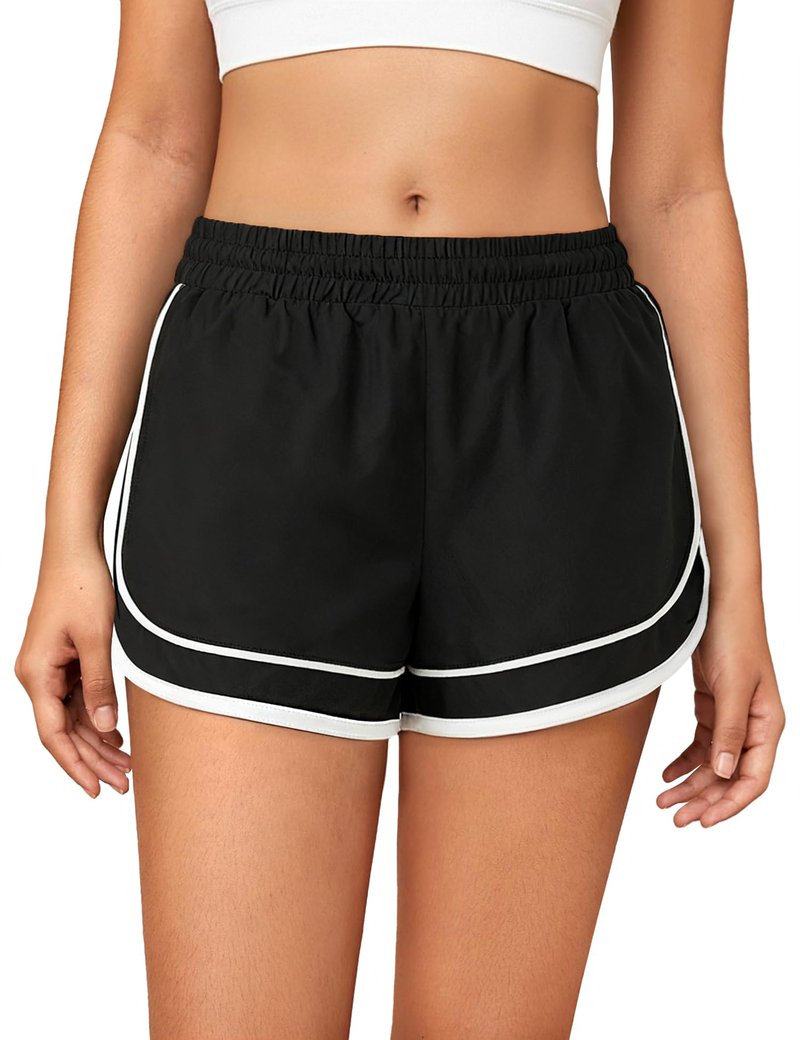 Chunpin Women's Athletic Shorts Waterproof Running Shorts Quick Dry Sporty Shorts Gym Workout Shorts with Pockets Black M