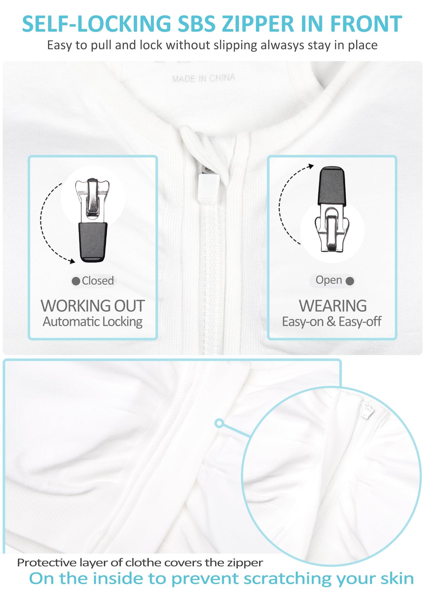 Women's Zip Front Sports Bra - Wireless, Padded, Post-Surgery Zipper Front Racerback Workout Yoga Gym Bra Top 2 Pack