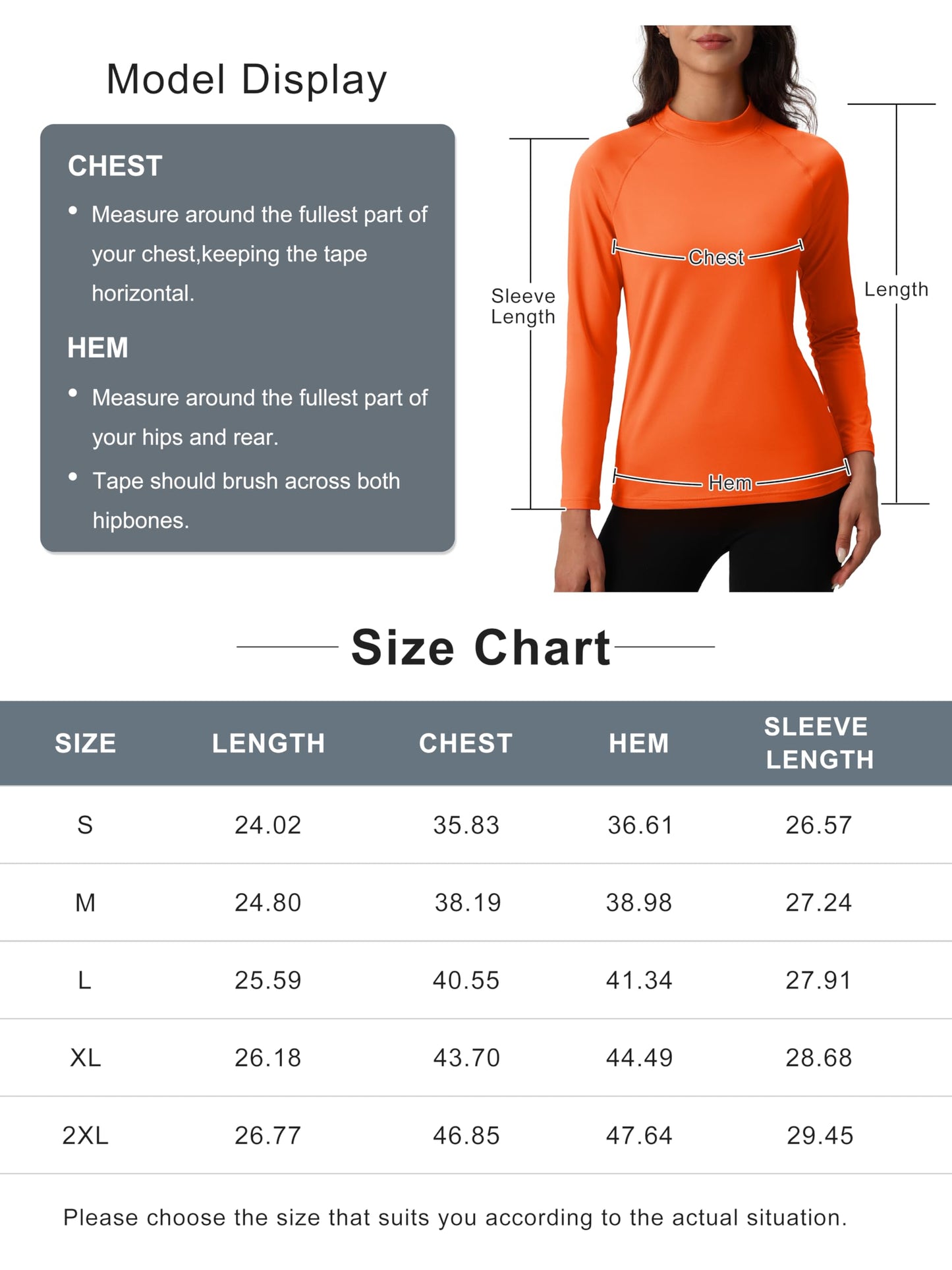 MAGCOMSEN Fitted Long Sleeve Shirt for Women Workout Fleece Top Thermal Underwear Mock Neck Winter Running Orange L