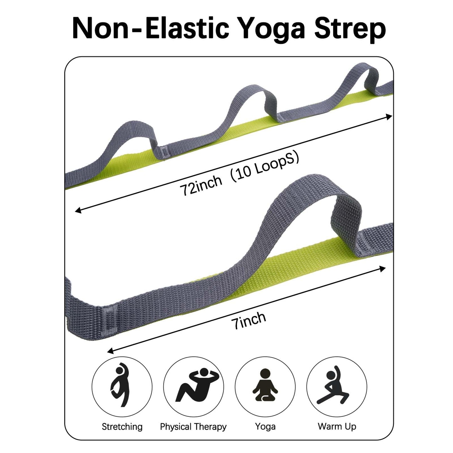 10 Loop Yoga Stretching Strap for Physical Therapy - Non Elastic Exercise Band for Pilates, Yoga, Stretching for Women & Men