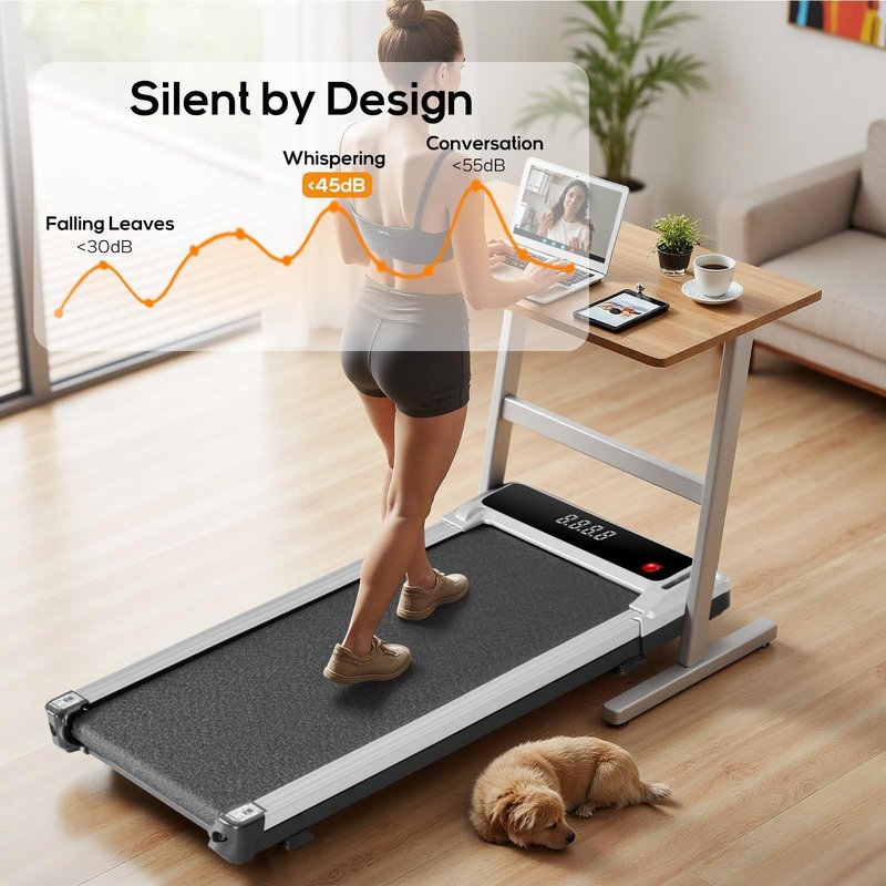 AIDOLY Walking Pad Under Desk Treadmill, Portable Compact Electric Walking Treadmill with Remote Control & LED Display for Home Office, Quiet Fitness Machine, Silver