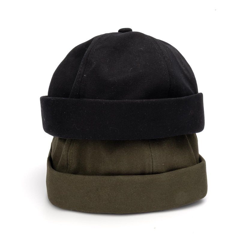 Mens Brimless Cap Cotton Docker Hat, Classic Skullcap Beanie Sailor Cap for Casual Work and Daily (Black)