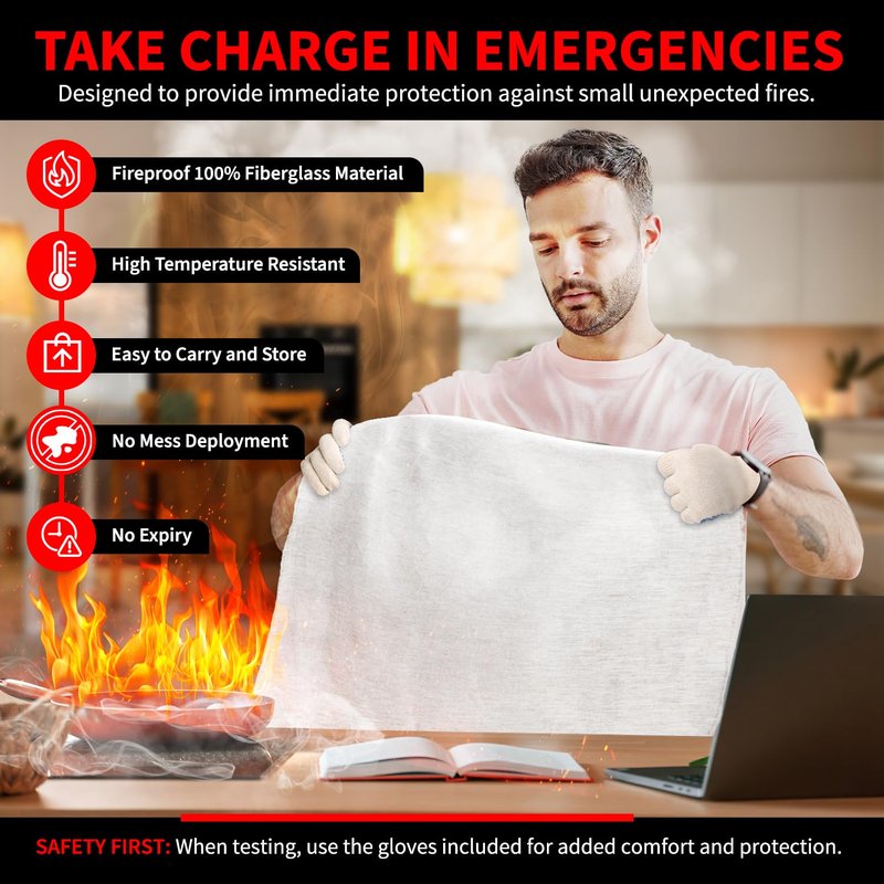 Protect Life Saving Emergency Fire Blankets 4 Pack - 40"x40", Fiberglass Fire Blanket for Home & Kitchen - Fire Suppression or Retardant Tarp - Fire Safety Kit for Car or Camping