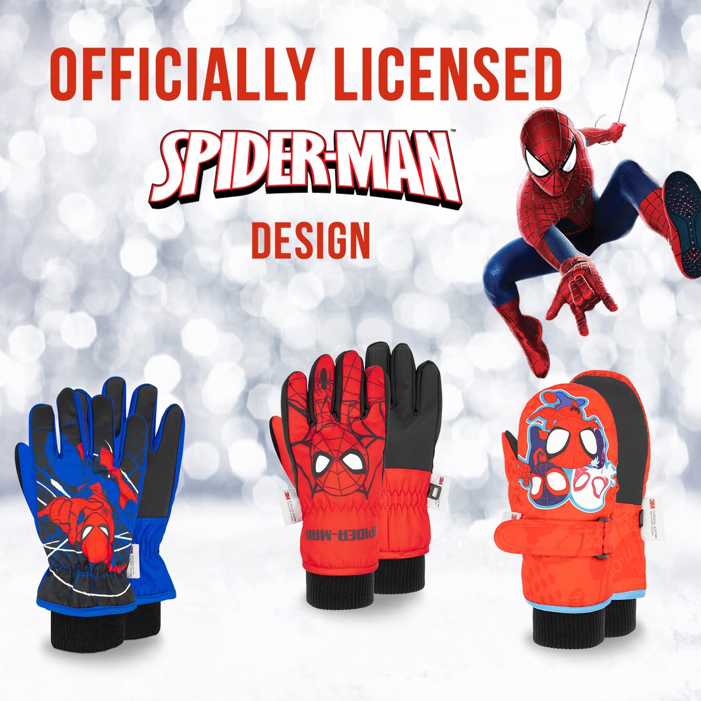 Spiderman Snow Gloves for Kids, Spider Man Toddler Gloves, 3M Thinsulate Waterproof Mittens, Kids Winter gloves