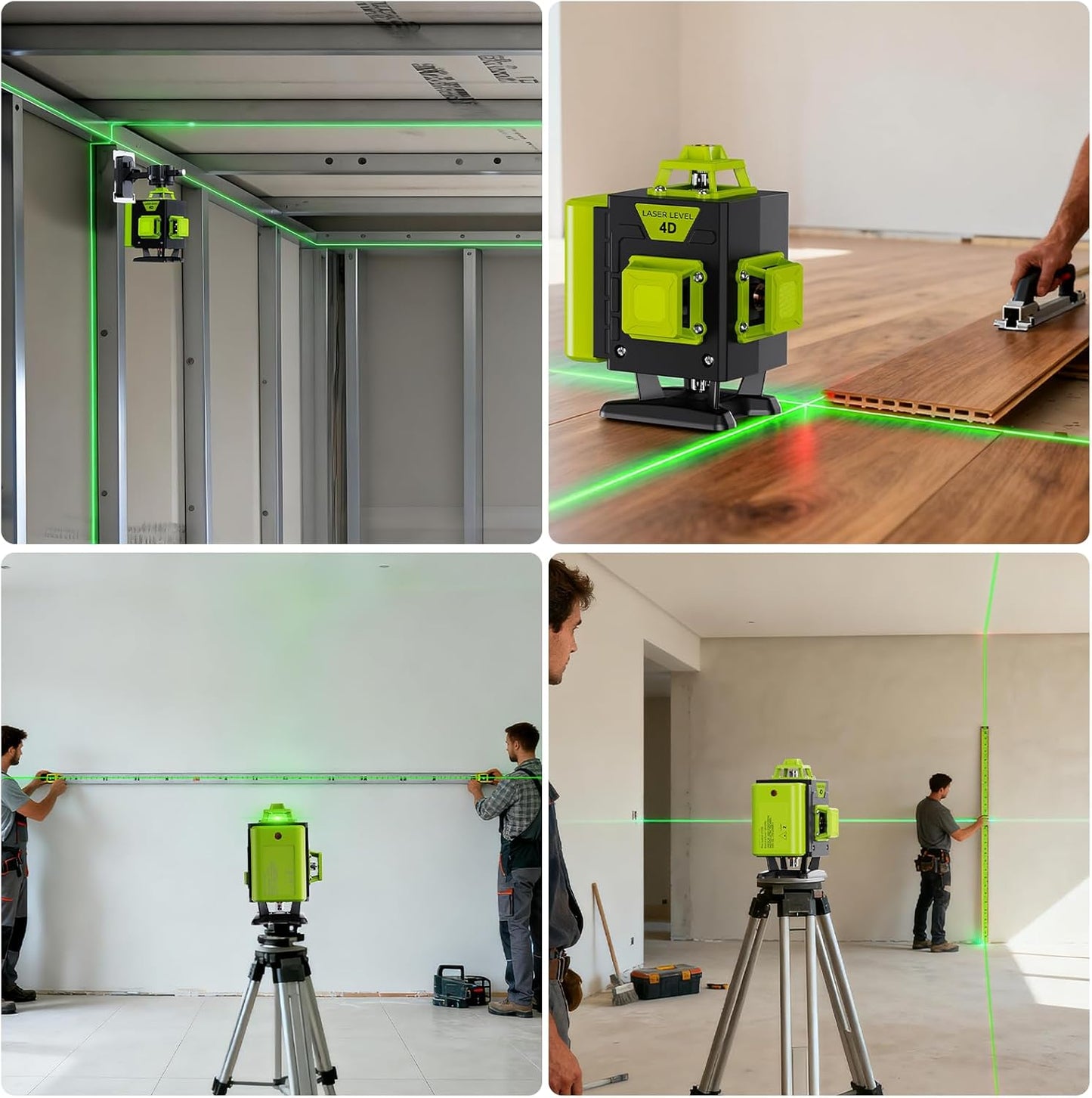 16 Line Laser Level - 360° Self-Leveling Green Laser Tool for Picture Hanging & Construction | Includes 2 Batteries, Magnetic Bracket, Remote Control