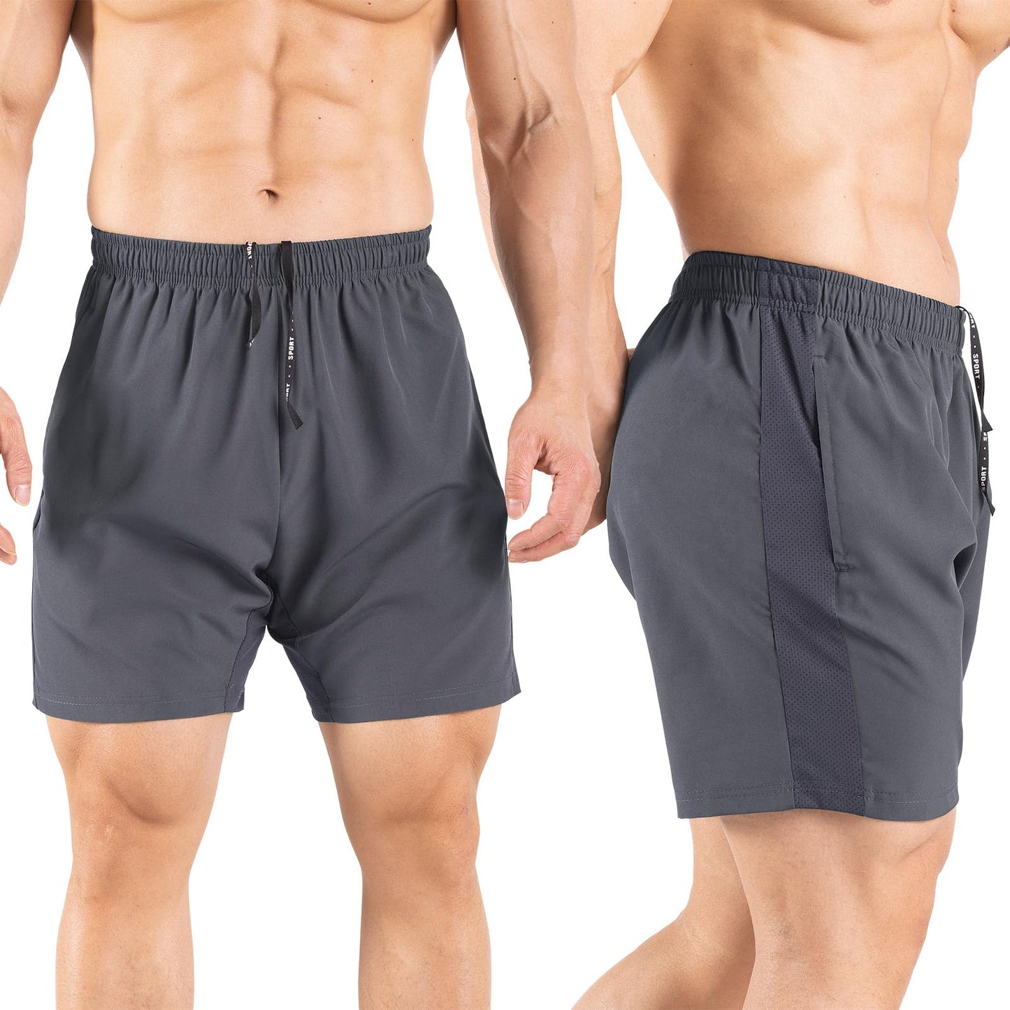 Gaglg Men's 5" Running Shorts 2 Pack Quick Dry Athletic Workout Gym Shorts with Zipper Pockets Dark Grey/Dark Grey,XX-Large