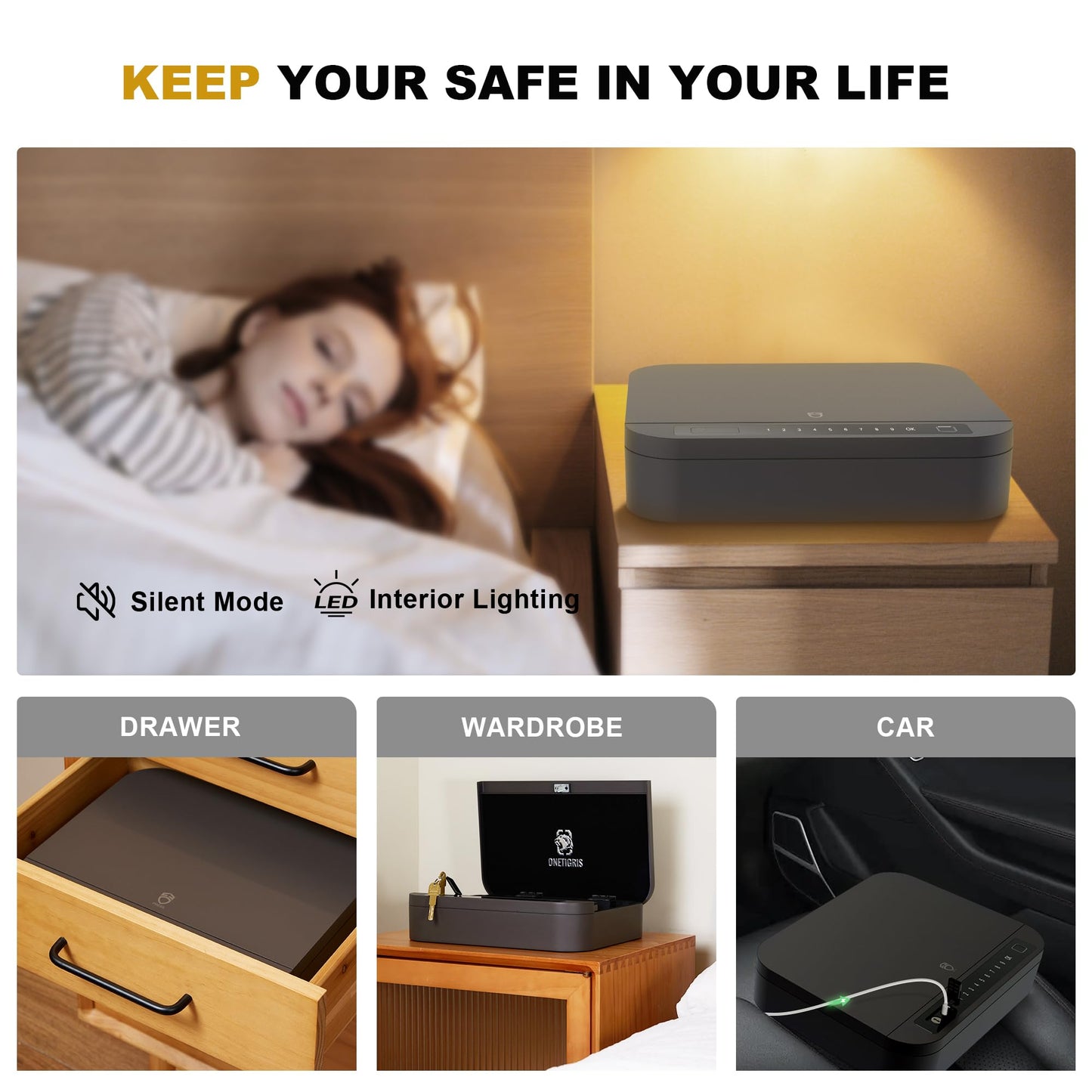 Large Gun Safe, 0.1S APP Biometric Gun Safe for Handgun with 4 Ways Quick Access, 100Sets Fingerprint/80 Sets Numeric Code/BHMA2 Grade Lock/Smart App, Hand Gun Safe Box for Home Car Bedside Nightstand