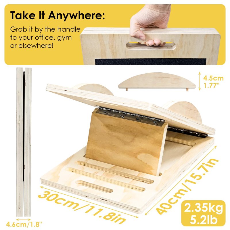 Socpuro Slant Board for Calf Stretching, 2-in-1 Calf Stretcher & Balance Board, Adjustable Wooden Incline Board for Leg Knees Heel Ankle