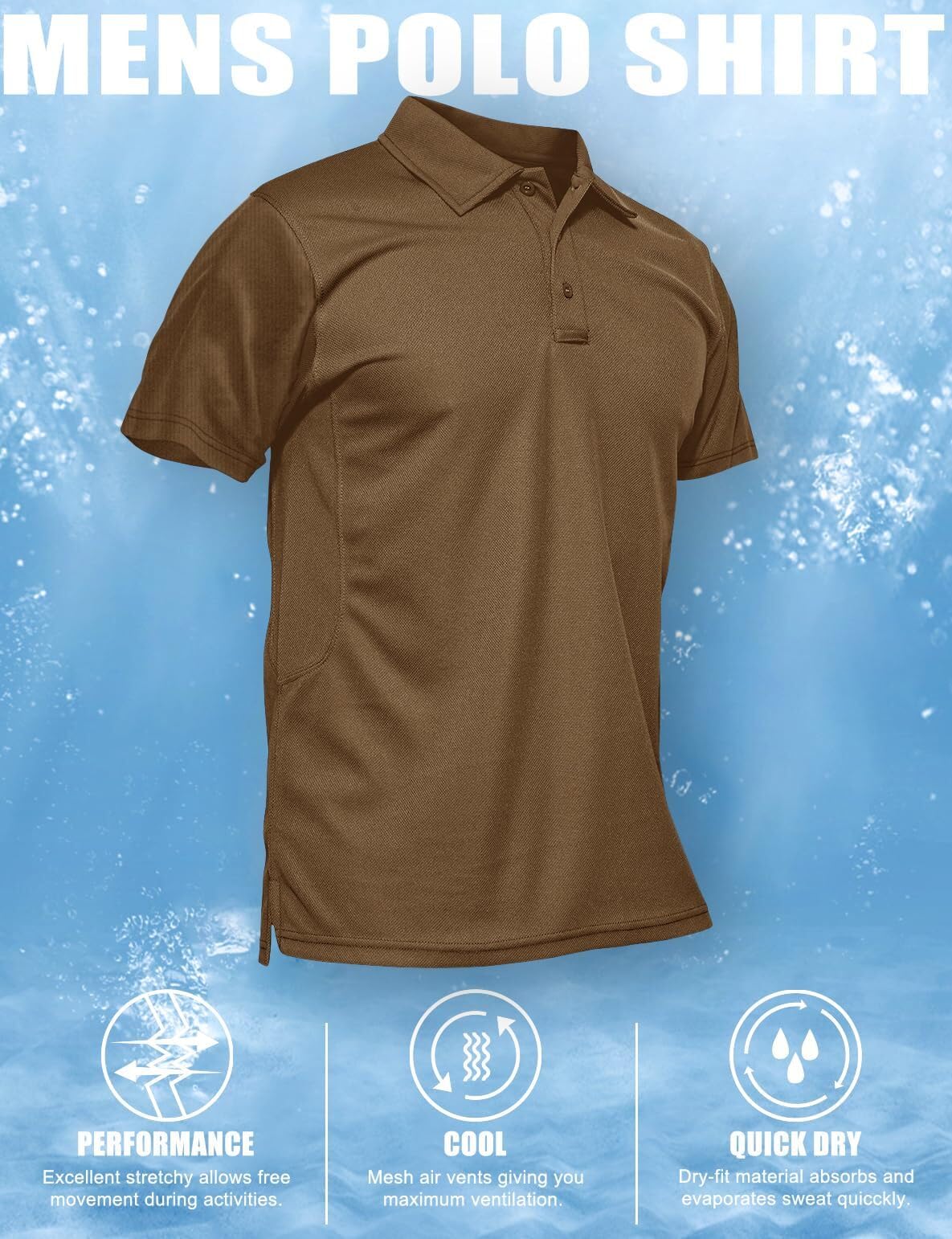 MAGCOMSEN Mens Polo Shirts Short Sleeve Golf Work Casual Quick Dry Breathable Summer Shirt Brown XXL