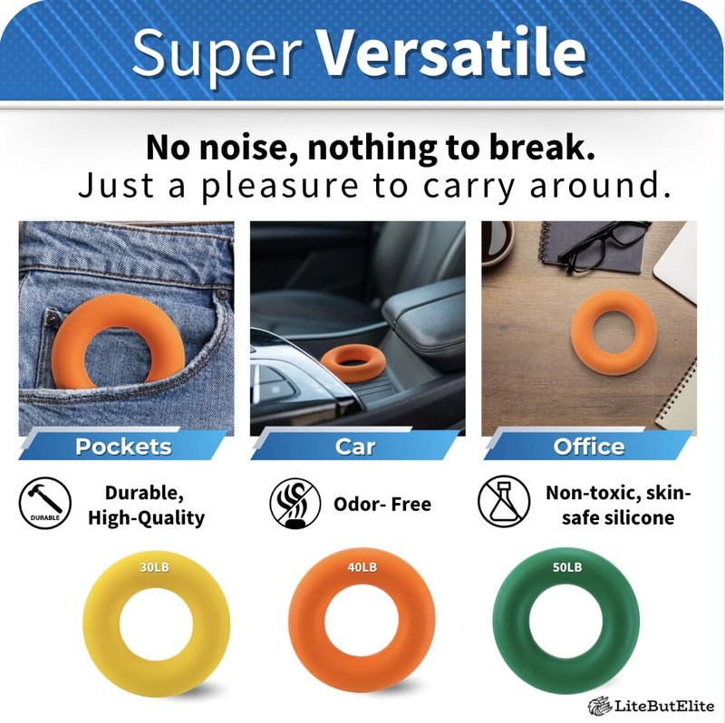Silicone Ring Grip Strength Trainer Kit - Effective Forearm Strengthener for Hand and Finger Exercise, Ideal Exercisers for Gripper Strength and Flexibility