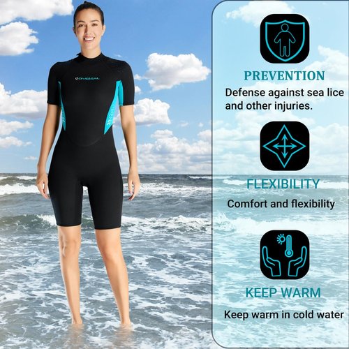 Mens Shorty Wetsuit Womens 1.5mm Shorty Wetsuit Keep Warm Back Zip Spring Wetsuit for Swimming Diving Surfing Spearfishing Snorkeling M Size