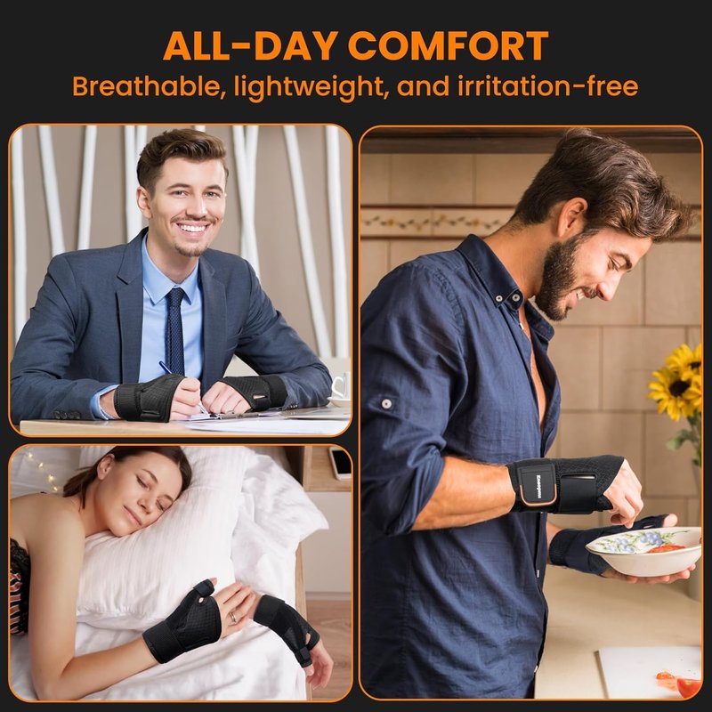 Kneopms New Fabric-Enhanced Thumb Brace with Splints, Wrist & Palm Stabilizer, 3 Adjustable Straps, Pain Relief for Carpal Tunnel, Arthritis & Tendonitis, Breathable Support (M,Left)