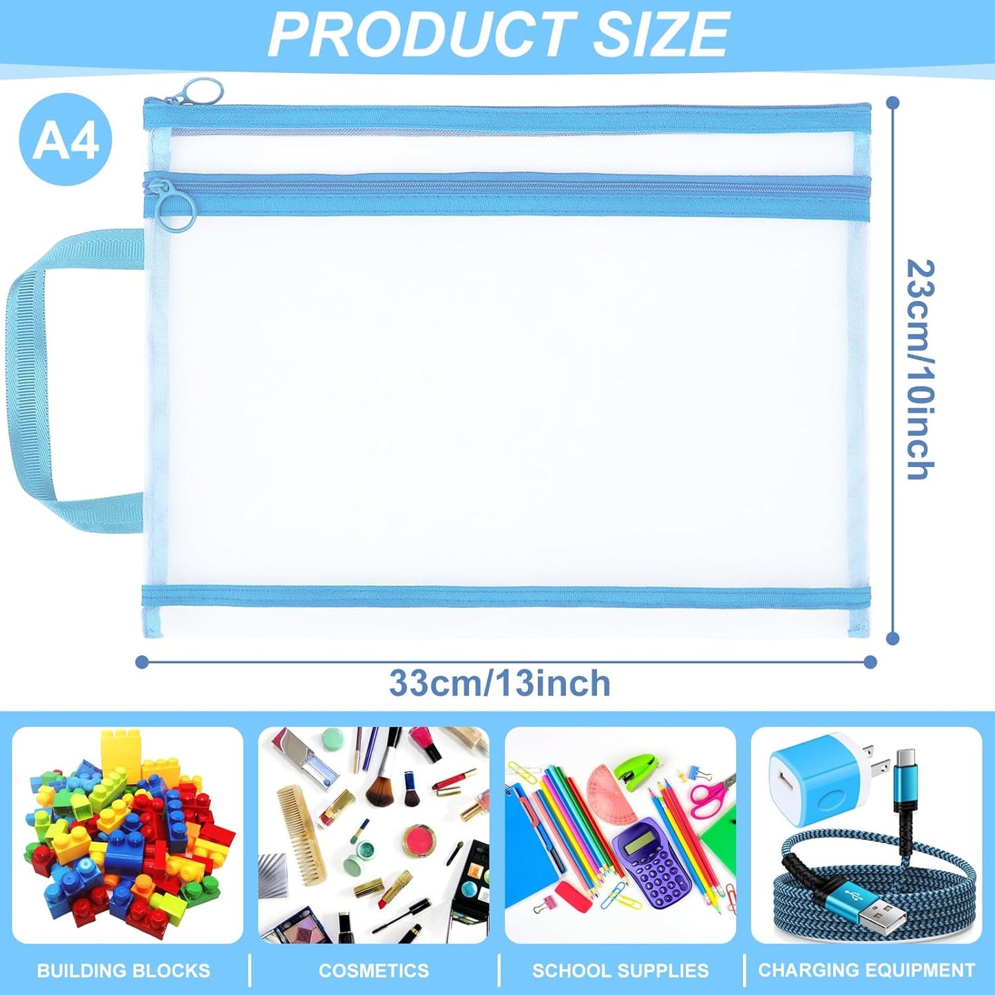 12 Pack Mesh Zipper Pouch Bags - Double-Layer Nylon Storage for Classroom Organization | Breathable See-Through Design