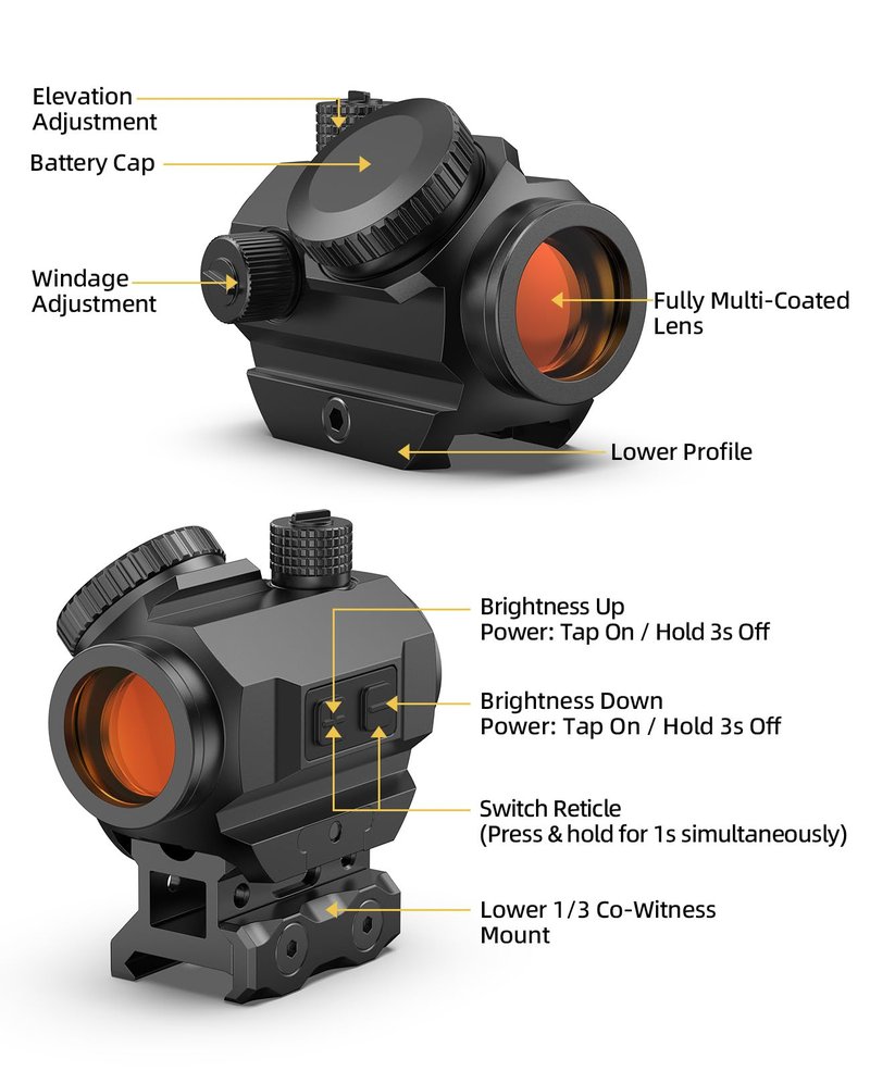 EZshoot 2 MOA Dot & 40 MOA Circle Red Dot Sight, Motion Awake Red Dot Scope, Multiple Reticle 1x20mm Compact Optics with Lower 1/3 Co-Witness Mount for 21mm Picatinny, 12 Brightness 20000H Runtime