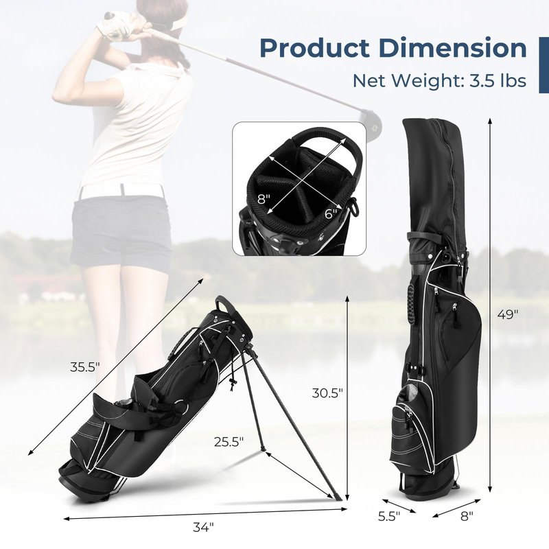 OFFICEJOY Golf Stand Bag, Portable Golf Clubs Bag w/4 Way Dividers, 4 Pockets, Adjustable Shoulder Straps, Pencil Golf Bag w/ 2 Non-Slip Stand, Lightweight Golf Bag for Men Women (Black)