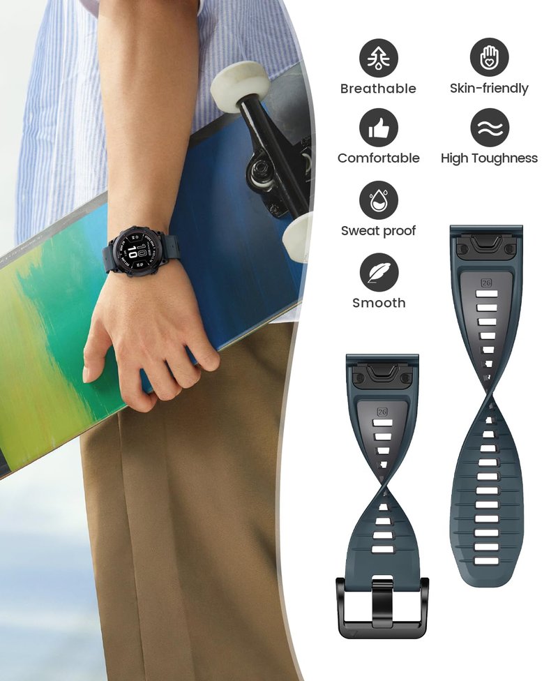 NotoCity for Fenix 7X Pro/6X Pro Band for Fenix 6X Strap Fenix 7X Band 26mm Width Fenix 5X Plus Wristband for Decent Mk2i/tactix Delta/tactix 7 Pro/tactix 7 AMOLED Soft Silicone Watch(Slate-Gray)