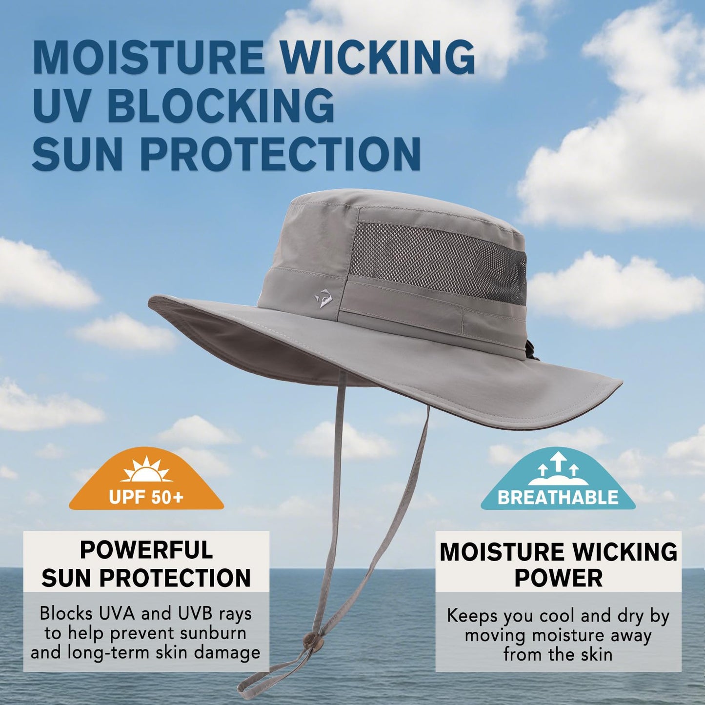 TOP-EX XXL Sun Hat for Men Big Head, Breathable Wide Brim Floppy Foldable Hat, UPF 50 Adjustable Fit, Outdoor Fishing Large Head Cap, Grey (XL/XXL 25.2"-26.0")