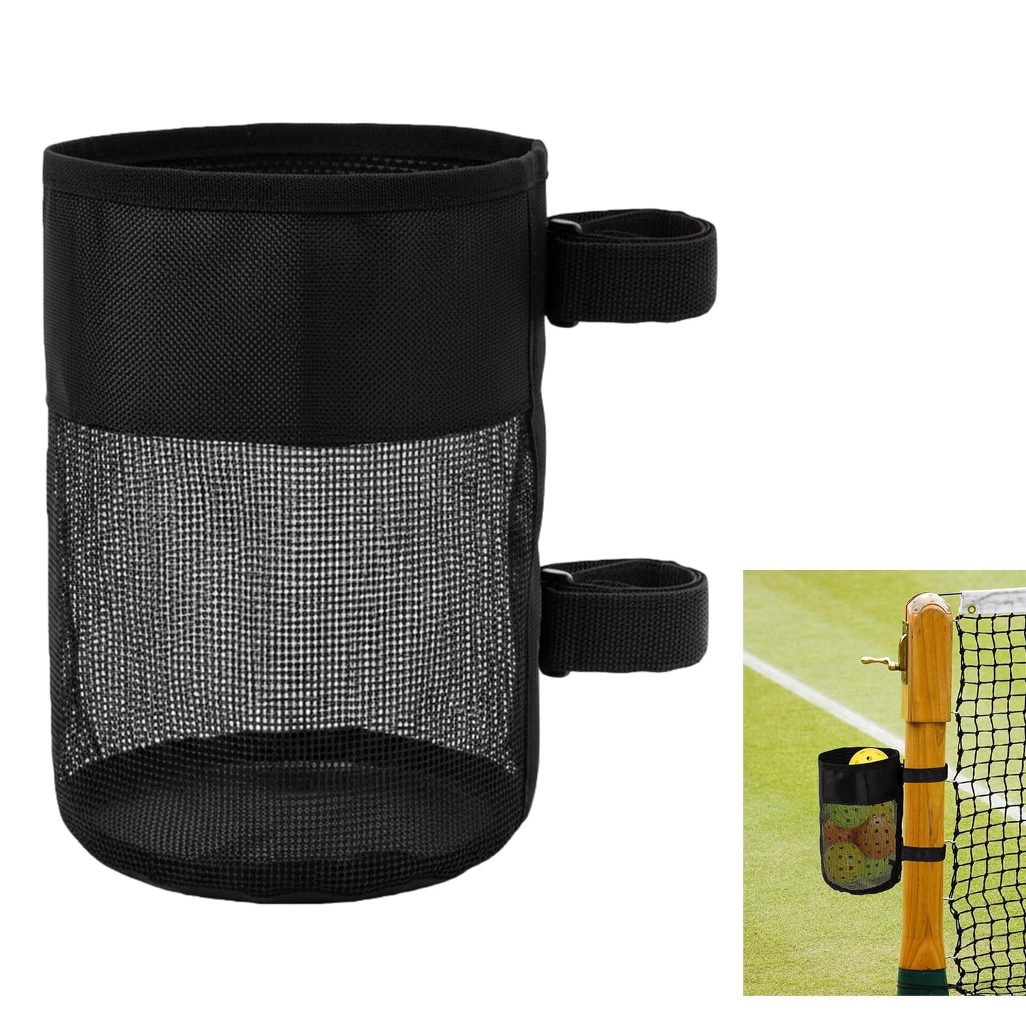 YTDYQFLZH Adjustable Pickleball Ball Holder, Nylon Hanging Pickleball Ball Bag Mesh Pouch, Foldable Storage Basket Holds 6-8 Balls, Dual Fastening, Multi-Purpose Use