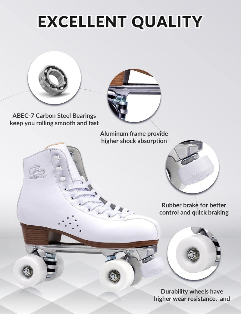 PAPAISON Roller Skates for Women and Girls, Deluxe 2 Layer Microfiber Leather Double Row-Classic Roller Skates for Men, Professional Outdoor Indoor Quad-Skates for Kids & Adults