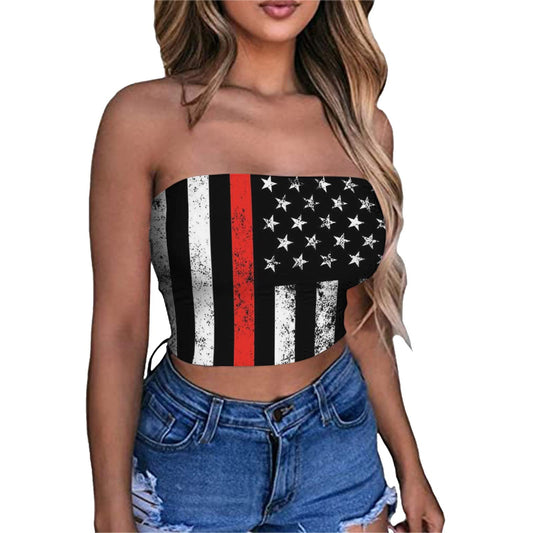 Generic Patriotic Shirts for Women,Crop 4th of July Tube Tops Cute Sleeveless Strapless American Flag Tank Top Classic Independence Day Shirts Red White and Blue American Flag Tee(A-White,Medium)