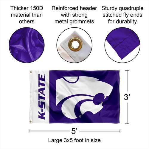 College Flags & Banners Co. Kansas State University 3x5 Flag and Pole Bracket Mount Bundle