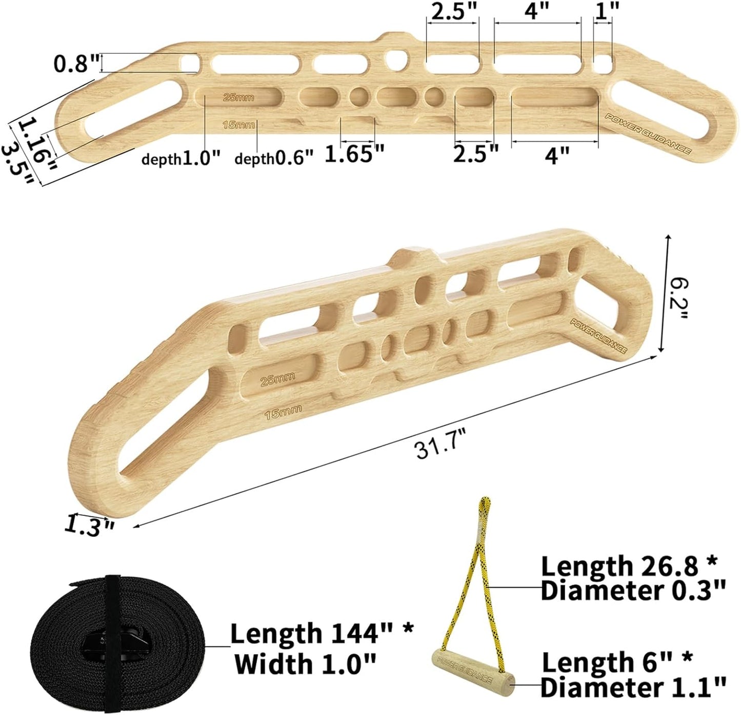 Wooden Hangboard for Rock Climbing - Portable Training Tool to Enhance Finger Grip Strength | Indoor/Outdoor Use