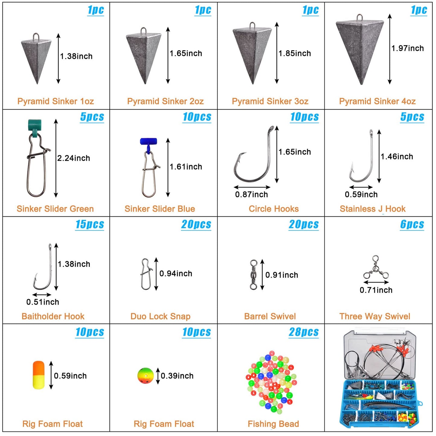 Surf Fishing Tackle Kit Ocean Saltwater Fishing Lures Surf Fishing Gear Fish Finder Rigs Pompano Rig Pyramid Sinker Weight Fishing Hooks Swivels Various Accessories