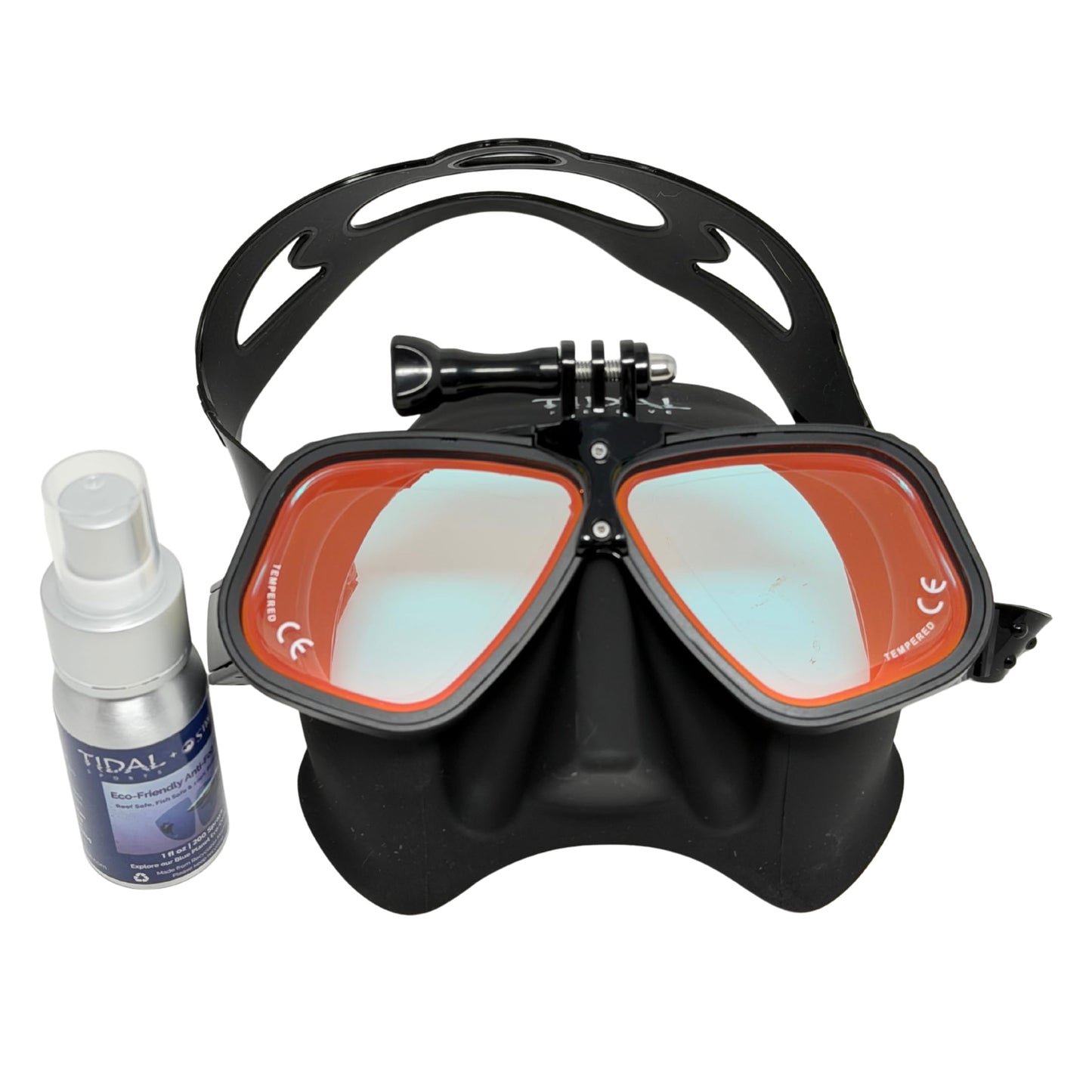 Tidal APEX Freedive Mask with Action Camera Mount- Low Volume Designed for Freediving, Spearfishing, Scuba Diving, and Snorkeling. Advanved Anti-Fog Freediving mask. (Black with Tinted Lens)