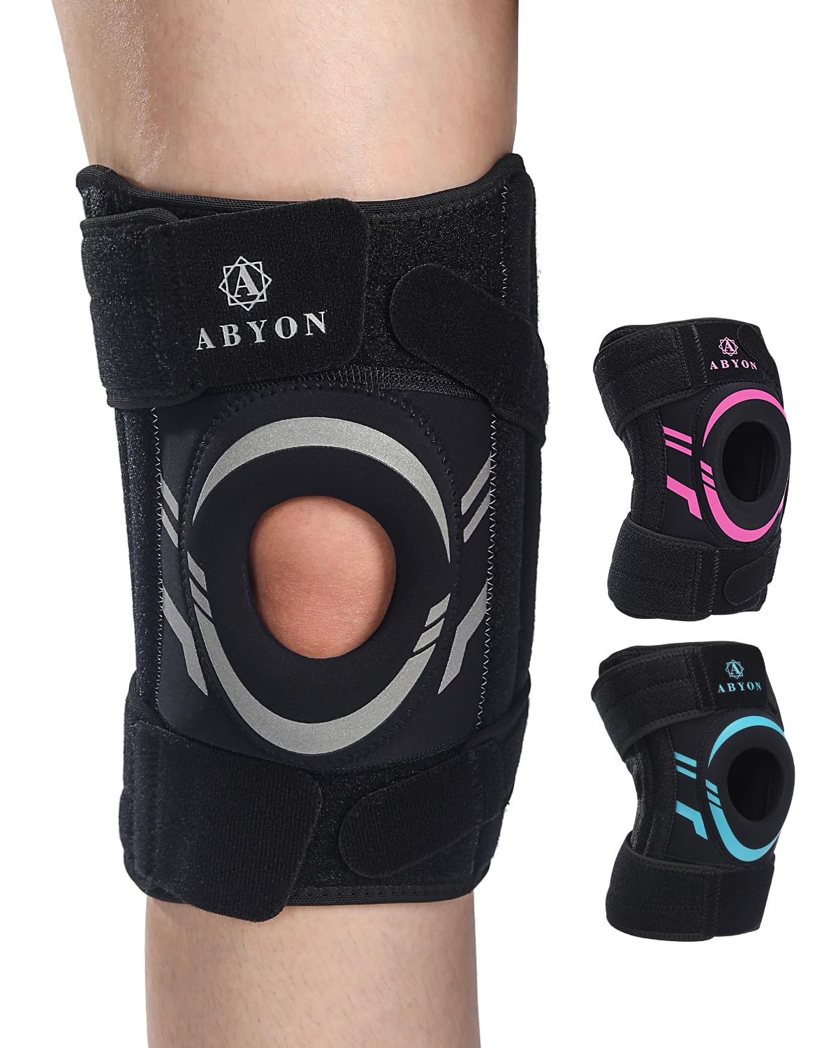 ABYON Knee Brace for Men & Women - Adjustable Knee Support for Meniscus Tear ACL, MCL & Arthritis -Neoprene Patella Stability Wrap with Dual Side Spring Stabilizers & Patella Gel Pad for Pain Relief & Injury Recovery – See How to Size Video Before Orderin