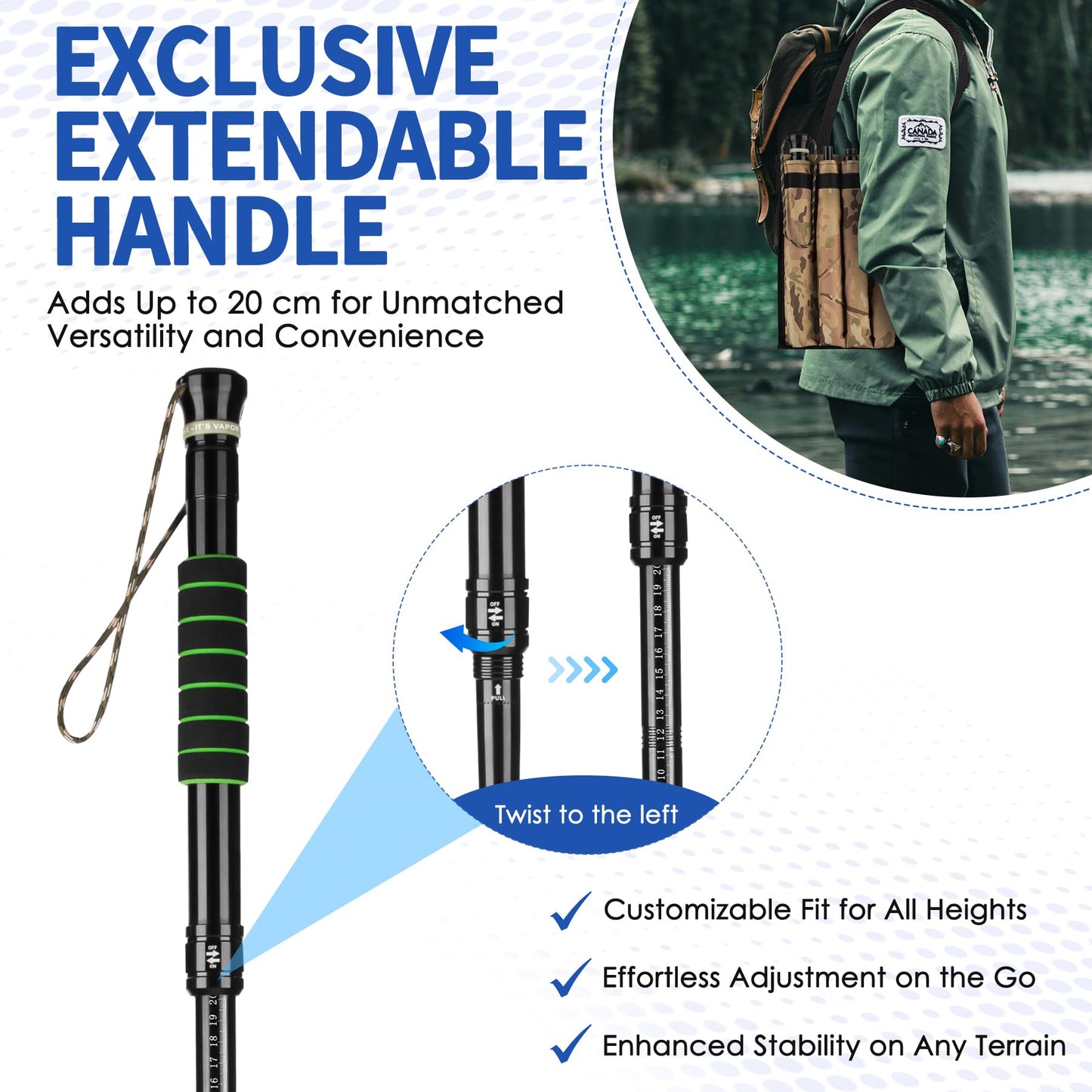 Waisul Tactical Survival Hiking Stick - Retractable Walking Staff with Multitool | Shock Absorption, Unique Twist-Lock & Quick-Adjust Length for Trekking & Outdoor Adventures