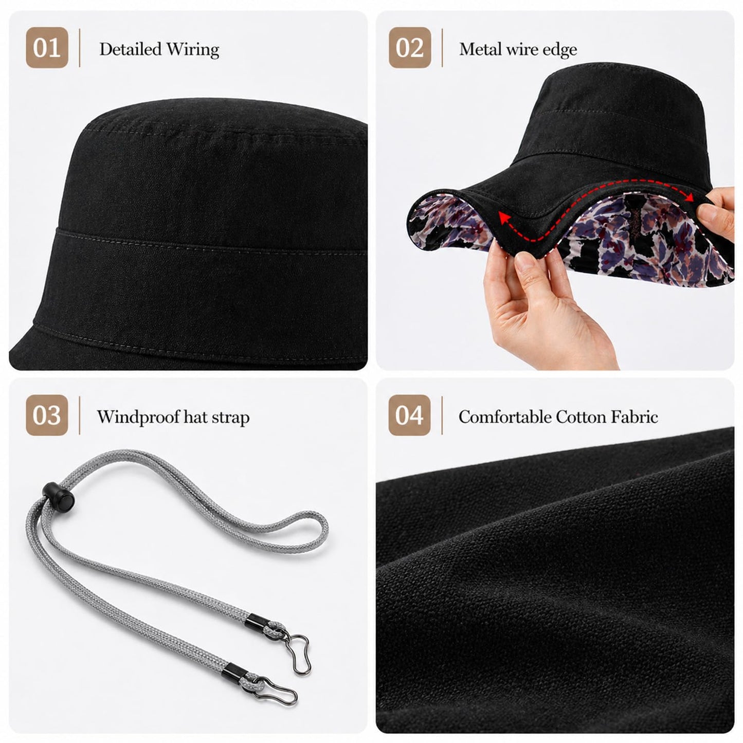 HUAMULAN Wide Brim Women Sun Hat Summer Beach Bucket Fishing Hats Reversible Packable UV Protection for Hiking Garden Travel