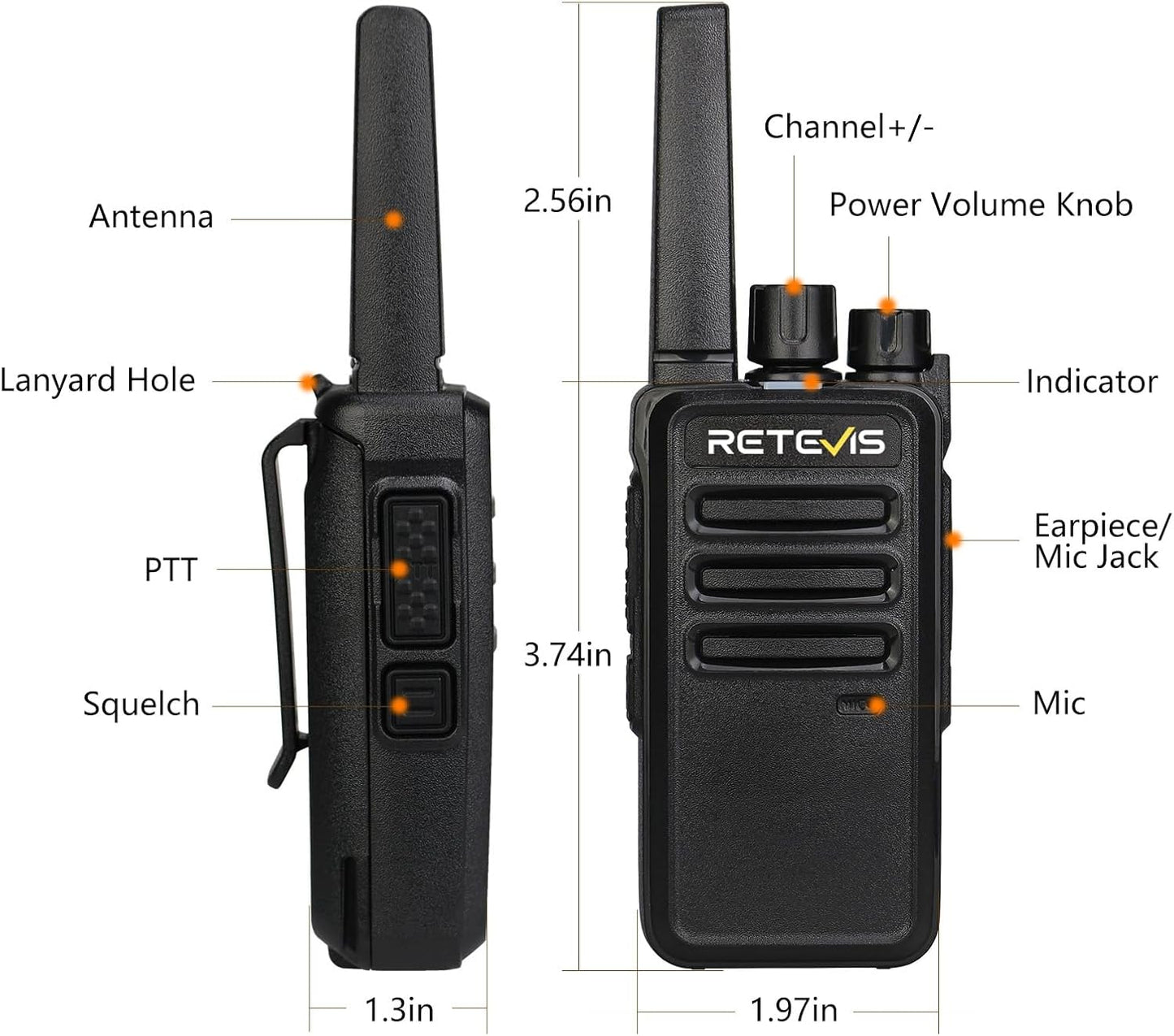 Retevis RT68 Two Way Radios - Heavy Duty Walkie Talkies for Adults | Long Range Rechargeable with USB Charging Base (6 Pack)