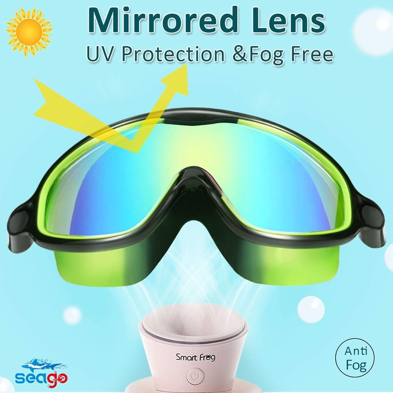 Seago Swim Goggles - Anti-Fog, UV Protection, Wide View | 2 Pack for Kids Ages 3-14